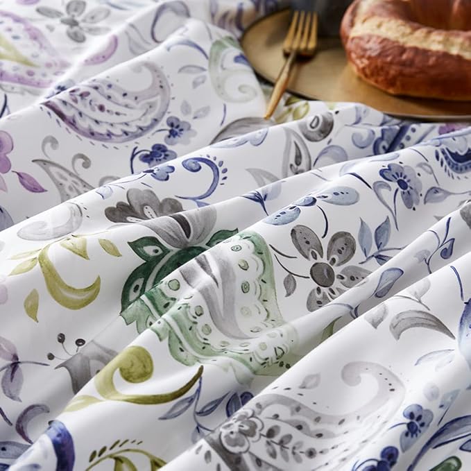 Cupocupa Duvet Cover Set, King, Microfiber, White Paisley Pattern, Boho Floral, 3 Pcs