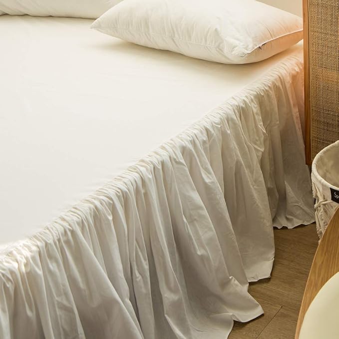 Simple&Opulence Belgian Linen Bed Skirt with Classic 14 inch Tailored Drop Dust Ruffle, Easy Fit Breathable Premium Natural Flax- Pleated White, King