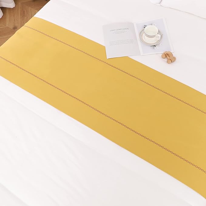 Bed Runner 260 x 50 cm for King Size Bed, Bed Throws for Foot of Bed, Gold Bed Runner Bedding Scarves Decorations for Bedroom Hotel Wedding Room