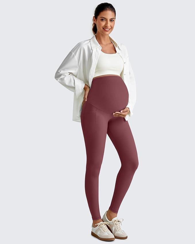 G4Free BareFeel Maternity Leggings with Pockets Over The Belly Stretchy Workout Yoga Pregnancy Pants