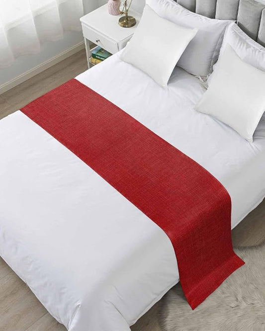 Farmhouse Red Linen Bottom Bed Runners for Bedroom Hotel,Decorative Bedding Scarf Vintage Burlap Christmas Bed End Blanket Bedding Runner Scarves for Twin Size Bed,71x20in