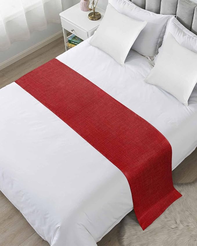 Farmhouse Red Linen Bottom Bed Runners for Bedroom Hotel,Decorative Bedding Scarf Vintage Burlap Christmas Bed End Blanket Bedding Runner Scarves for King Size Bed,102x20in