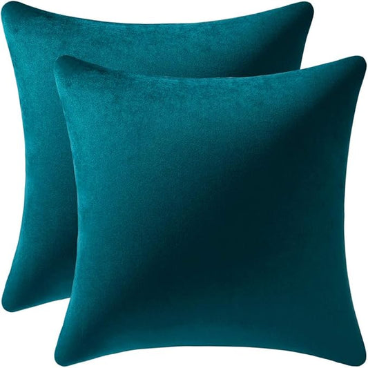 Euro Sham Covers 24x24 Teal: Pack of 2 Cozy Soft Velvet Square Modern Luxury Decorative Throw Pillow Cases for Sofa Couch Living Room Bed Home Decor