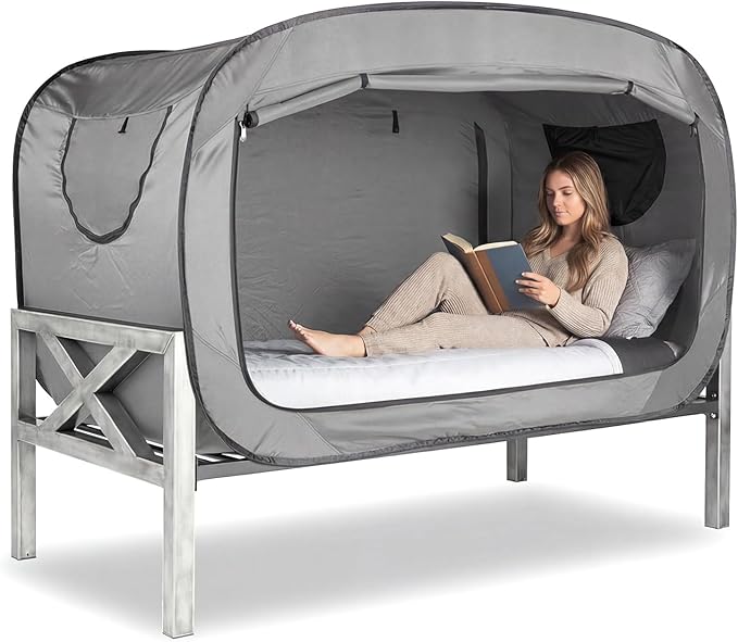 Bed Tent Twin Bed Canopy Portable Dream Tent for Adult Indoor Sleeping Tents with 2 Doors Breathable Private Space Tents, Grey