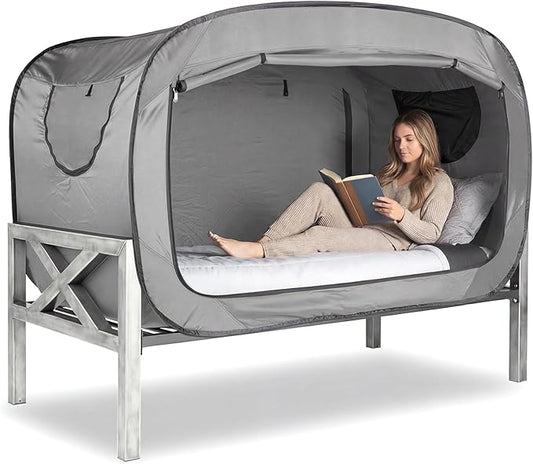 Bed Tent Twin Bed Canopy Portable Dream Tent for Adult Indoor Sleeping Tents with 2 Doors Breathable Private Space Tents, Grey