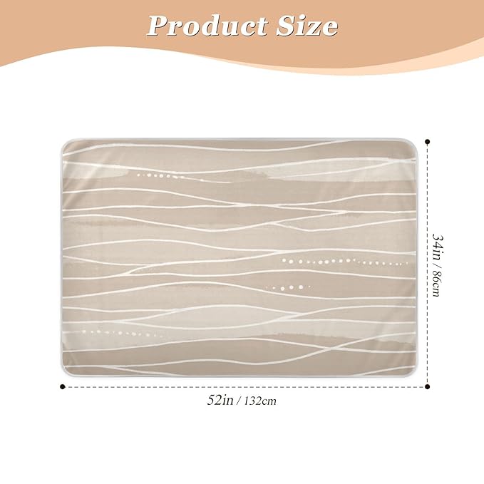 Waterproof Bed Pad Reusable Changing Pad Toddler Mattress Protector Large Pee Pad Baby Diaper Pad Soft Washable Liner Light Brown Boho Wave