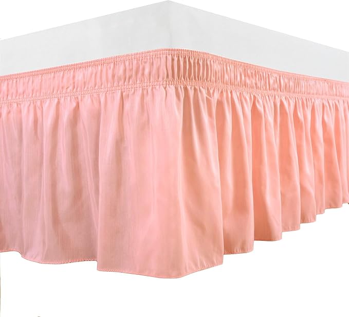 Bed Skirt - Wrap Around Bed Skirts Elastic Dust Ruffles, Easy Fit Wrinkle and Fade Resistant Luxurious Fabric Solid Color, Peach RV Bunk 42X80 Size Beds 15 Inch Drop