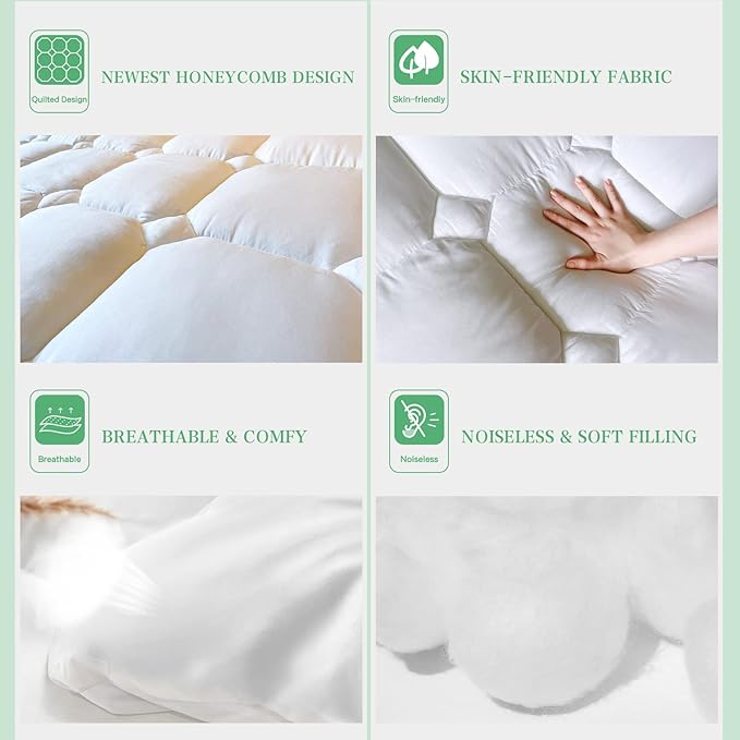 UNILIBRA Queen Size Mattress Pad Cooling Rayon from Bamboo, Quilted Fitted Mattress Protector Pillow Top Mattress Cover with Deep Pocket Up to 21 Inches, Ultra Soft Filling Mattress Topper