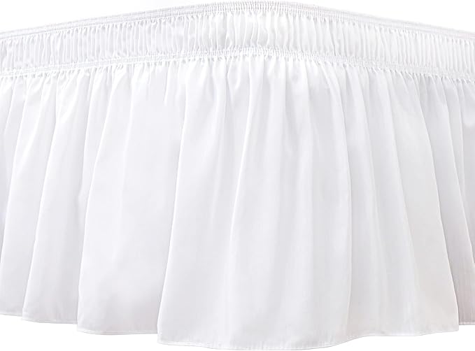 Biscaynebay Wrap Around Bed Skirts for Twin & Twin XL Beds with Extra Long Drop of 25", White Adjustable Elastic Dust Ruffles Easy Fit Wrinkle Resistant Silky Luxurious Fabric Machine Washable