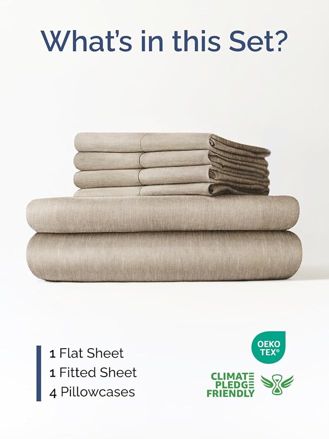 Extra Deep Queen Sheet Set - 6 Piece Breathable and Cooling Sheets - Hotel Luxury Bedding for Women, Men, Kids & Teens - Easy Secure Fit - Soft & Wrinkle Free - Extra Deep Pockets - Heathered Beige