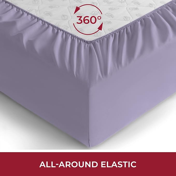 Mellanni King Fitted Sheet - Iconic Collection Bedding Sheets with up to 16 inch Deep Pocket - Soft & Cooling - Fade & Stain Resistant - 1 PC (King, Violet)
