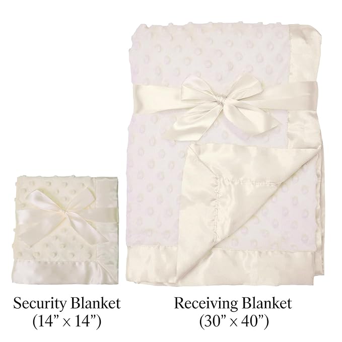 American Baby Company Heavenly Soft Chenille Blanket Set, Receiving Blanket (30" x 40") & Security Blanket (14" x 14"), Warm and Cozy, Cream, for Boys and Girls