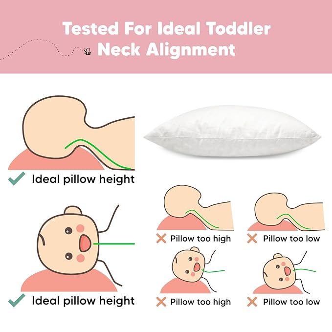 KeaBabies 2-Pack Toddler Pillows 2 Year Old to 5-13x18 Soft Organic Cotton Kids Pillow for Sleeping, Travel, School, Daycare, Nap, Toddler Bed, Machine Washable, Without Pillowcase (Nibbles/Bruce)