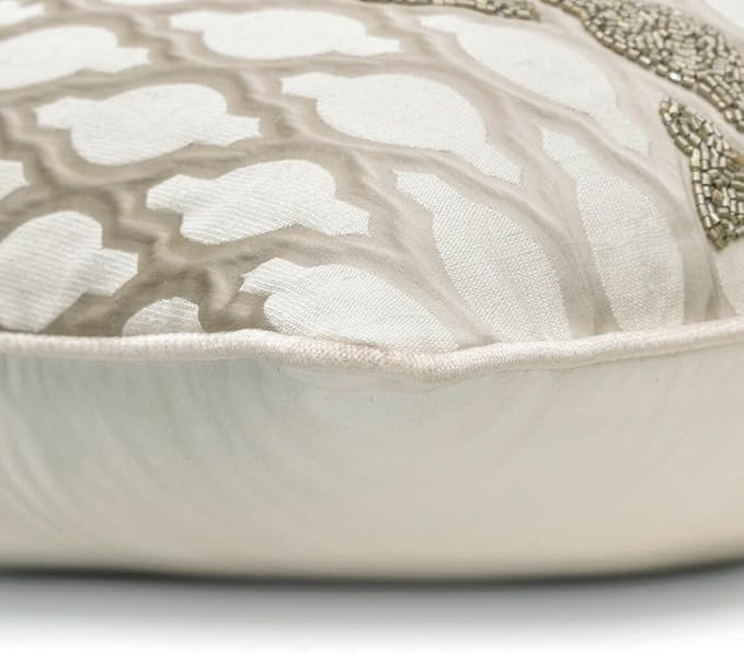 The HomeCentric King/Queen/Twin Ivory Luxury King 90"x18" Bed Runner with One Pillow Cover, Bead Hand Embroidery Bed Scarf on Jacquard Fabric - Priscilla Dazzle