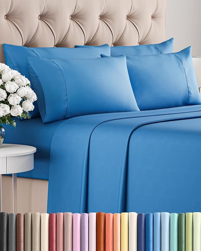 Cal King 6 Piece Sheet Set - Comfy Breathable & Cooling - Soft Hotel Luxury Bedding Set with 8-16 Inch Deep Pockets - 1 Flat & 1 Fitted Sheet & 4 Pillowcases - Wrinkle Free & Easy Care - Royal Blue