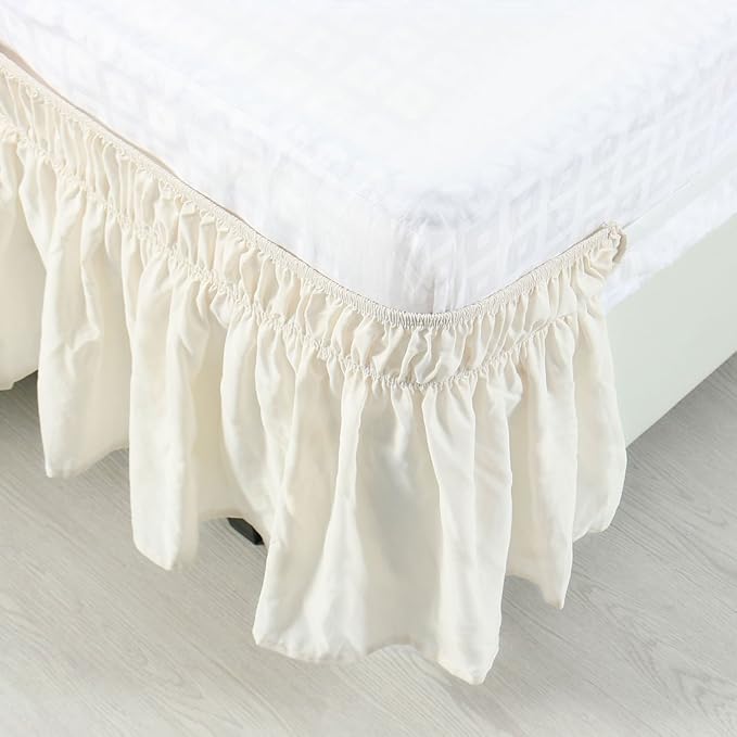 Bed Skirt - Wrap Around Bed Skirts Elastic Dust Ruffles, Easy Fit Wrinkle and Fade Resistant Luxurious Fabric Solid Color, Ivory Full Size Beds 15 Inch Drop