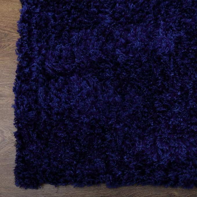 Hand Tufted SHAG Polyester ECO-Friendly Area Rugs - 4'x6', Rectangle, Blue, Solid Plain Design, High Pile Thick Handmade Anti Skid Area Rugs for Living Room, Bed Room K00111