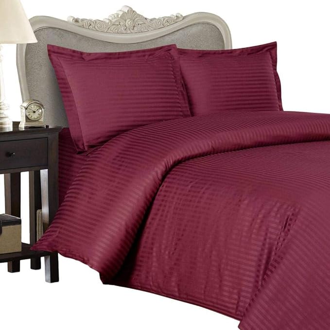4 Piece Luxurious 1000 Thread Count Full Size Siberian Goose Down Comforter Set 100% Egyptian Cotton, Burgundy Stripe Color, 1000 TC - 750FP - 50Oz.