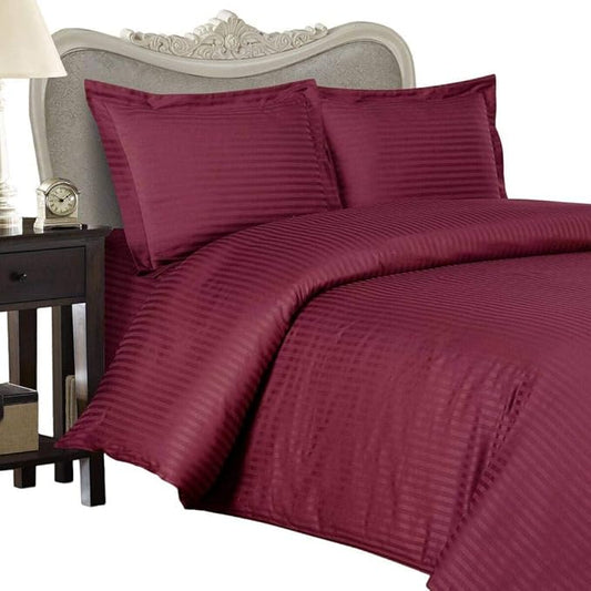 4 Piece Luxurious 1000 Thread Count Cal King Size Siberian Goose Down Comforter Set 100% Egyptian Cotton, Burgundy Stripe Color, 1000 TC - 750FP - 50Oz.