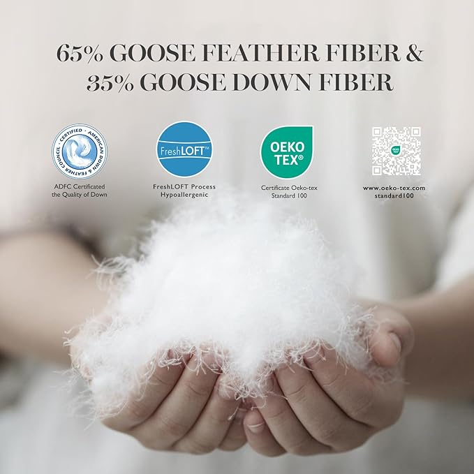 Martha Stewart White Goose Feather Down Fiber Comforter Queen Size- All Season Duvet Insert, Noiseless Fabric with 51oz Filled Luxury Cloud Fluffy Bed Comforter with 8 Corner Loops, White 90x90inch