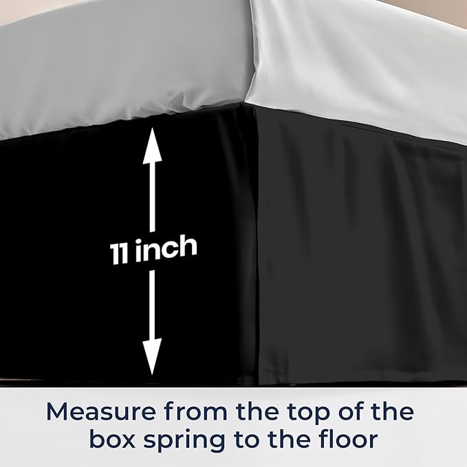 SGI Bedding 11 inch Drop Bed Skirt Queen Size - Platform Style with Secure Fit, Classic Tailored Look, Elegant Pleated Style Dust Ruffle, Split Corners, Wrinkle Resistant Microfiber - Black