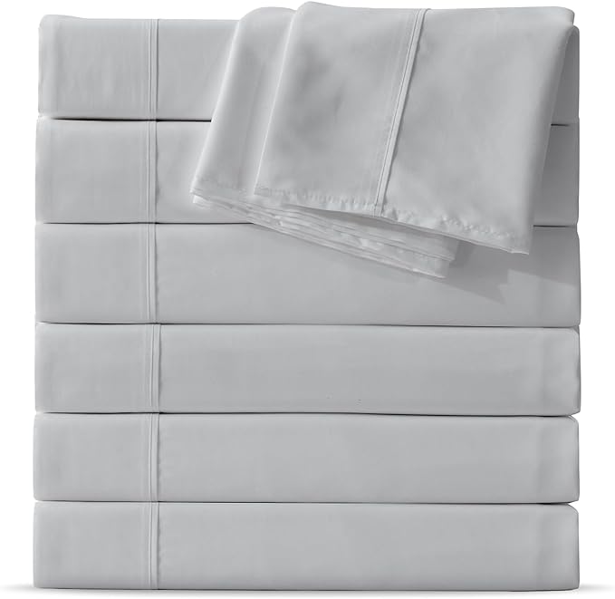 Maple&Stone Twin Flat Sheet 6 Pack,Premium Soft & Breathable,Brushed Microfiber Fabric,Anti-Shrinkage & Non-Fading,Bulk Flat Sheets Only Twin Size(Light Grey)