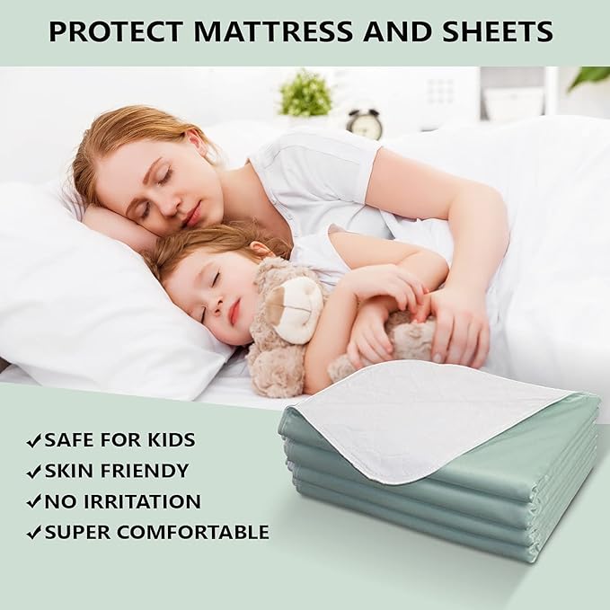 Nobles Incontinence Bed Pads - Waterproof, Reusable & Washable Bed Pad - Absorbent Underpad Mattress Protector for Bed Wetting - Washable Incontinence Pads - 81x36-4 Pack (Green)