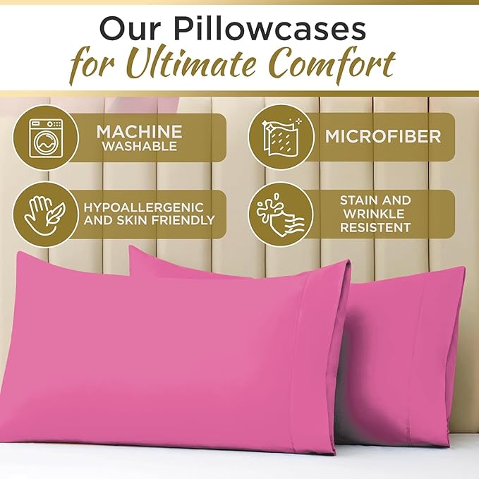 DESTINY CRESCENT BEDDING Full XL 100% Microfiber Double Brushed Pink Sheet Set - Extra-Soft, Breathable & Wrinkle-Free - 15" Deep Pockets, 54" x 80" - Ideal for Extra Long Full Beds - 4PC Set