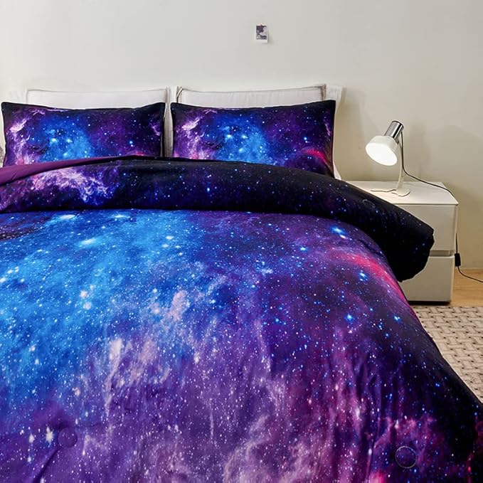 Galaxy Bedding Twin,Girls Purple Comforter Sets,Twin Size Comforter Set for Boys Kids,Teen Girl Bed Set,Space Bedding,Kids Bed Set for Girls