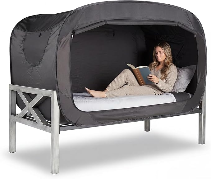 Bed Tent Full Bed Canopy Portable Dream Tent for Adult Indoor Sleeping Tents with 2 Doors Breathable Private Space Tents, Black