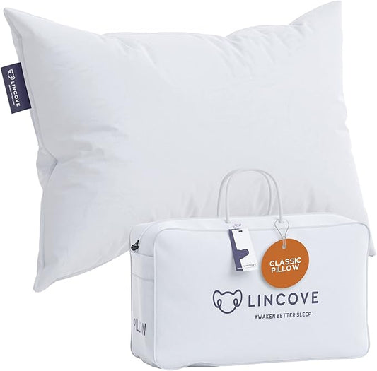 Lincove Down and Feather Luxury Hotel Collection Bed Pillows for Sleeping Made in The USA - 100% Cotton Shell, 600 Thread Count - Soft Hypoallergenic (King Size, Pack of 1)