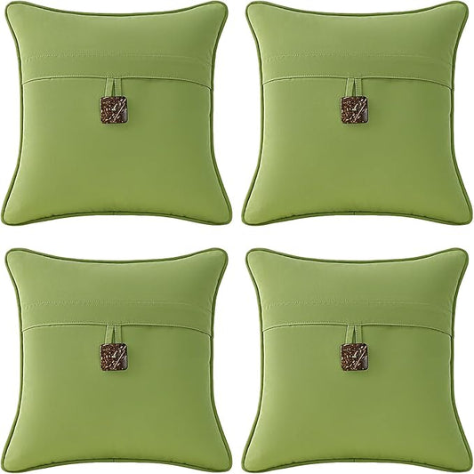 Outdoor Sunbrella Decorative Pillows with Coconut Button Pack of 4, 18" x 18" Outdoor Pillow Set for Couch Bed Throw Patio Sofa, Canvas Ginkgo