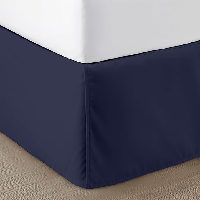 SGI bedding 21 inch Drop Bed Skirt Queen Size - Platform Style with Secure Fit, Classic Tailored Look, Elegant Pleated Style Dust Ruffle, Split Corners, Wrinkle Resistant Microfiber - Navy Blue
