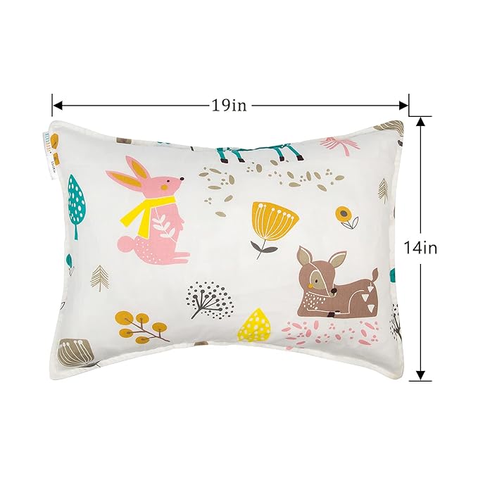 ALVABABY Toddler Pillowcases 2 Pack Organic Cotton Kids Pillow Cover Fit 13"x 18" or 14"x19" Envelope for Girl Boy Sleepy Travel