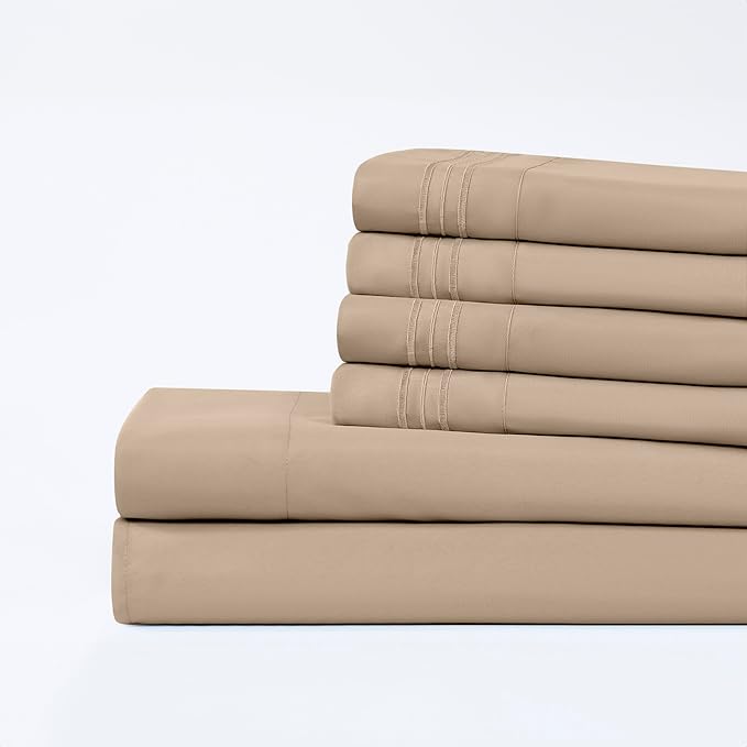 Modern Threads 6-Piece Bed Sheet Set - Deep Pocket, Soft Brushed Microfiber Sheets, Cool & Breathable for Mattress Up to 21 Inches, Includes 4 Pillowcases, Flat & Fitted Sheets, Cream Full