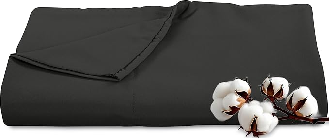 Royale Linens 300 Thread Count 100% Long Staple Combed Cotton Flat Sheet - Super Soft - Top Sheets - Full Flat Sheet Sold Separately - Breathable, Cool & Crisp Percale Sheets Only (Twin XL, Black)