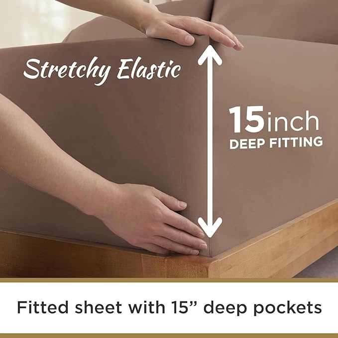 Full XL 100% Microfiber Double Brushed Sheet Set - Extra-Soft, Breathable & Wrinkle-Free - 15" Deep Pockets, 54" x 80" - Ideal for Extra Long Full Beds - 4PC Set (Full XL, Macha)