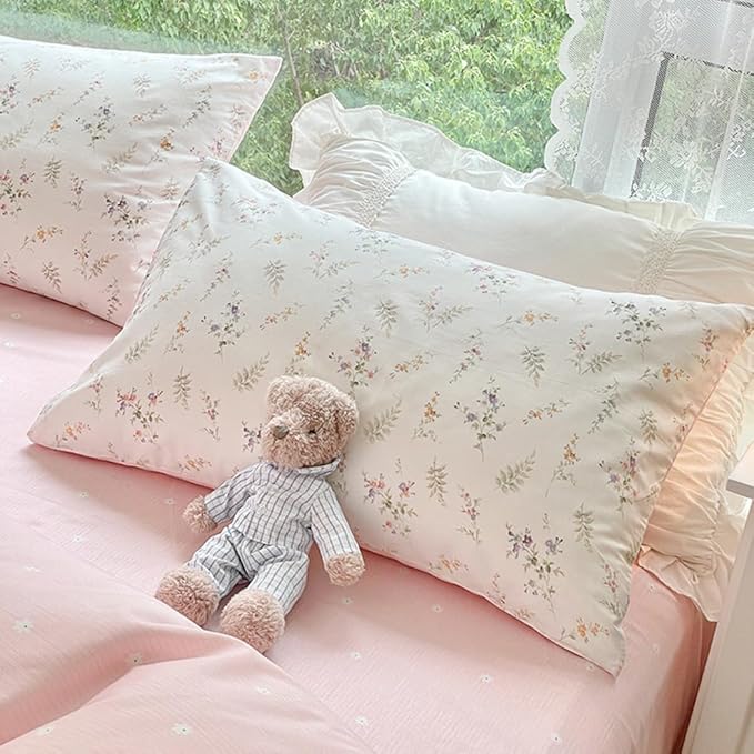 Nayoroom Floral Duvet Cover Full Size Girls Pink White Botanical Flower Coquette Bedding Set 3 Pieces Soft Breathable Garden Cottagecore Aesthetic Comforter Cover with Pillow Shams