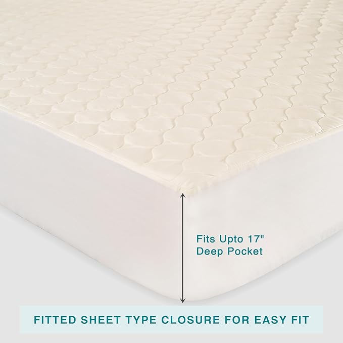 FABDREAMS Organic Quilted Mattress Protector Twin Size | Mattress Pad| Mattress Cover| Naturally Breathable | Noiseless| Fits up to 17" Deep Pockets| Temperature Regulating | Ivory