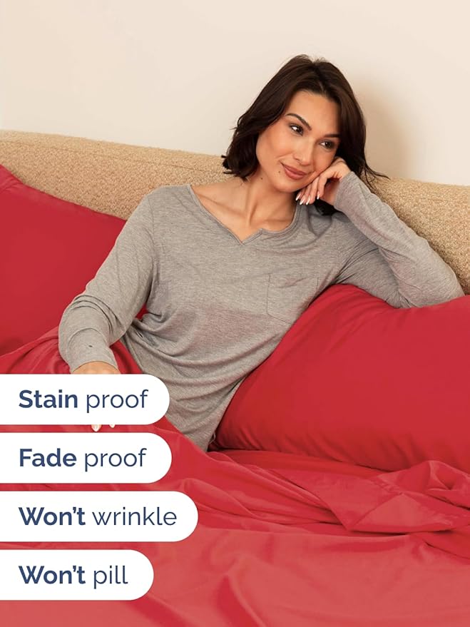 Extra Deep Cal King Sheet Set - 6 Piece Breathable and Cooling Sheets - Hotel Luxury Bedding for Women, Men, Kids & Teens - Easy & Secure Fit - Soft, Wrinkle Free and Comfy - Extra Deep Pockets - Red