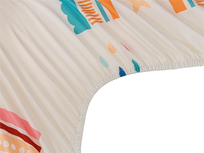 NTBED Rainbow Printed Zipper Bedding Sets Twin Lightweight Microfiber Heart Comforter Set with Fitted Sheet Pillow Covers,Beige