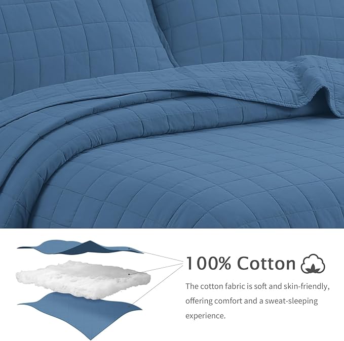 Quilt Bedding Set King Size - Cotton Soft Lightweight Bedspread Quilts Comforter Coverlet Sets Geometric Pattern with 2 Pillow Shams for All Season, 98x106 inches
