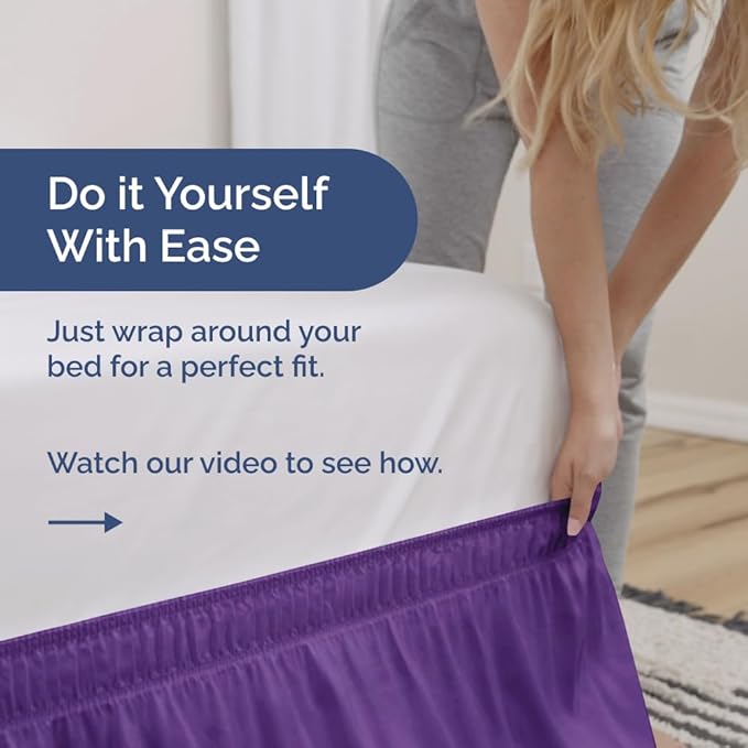 Wrap Around Dust Ruffle Bed Skirt - Purple - for Full Size Beds with 15 Inch Drop - Easy Fit Elastic Strap - Adjustable Pleated Bedskirt w/Brushed Fabric - Wrinkle Free - for Women, Men, Kids & Teens