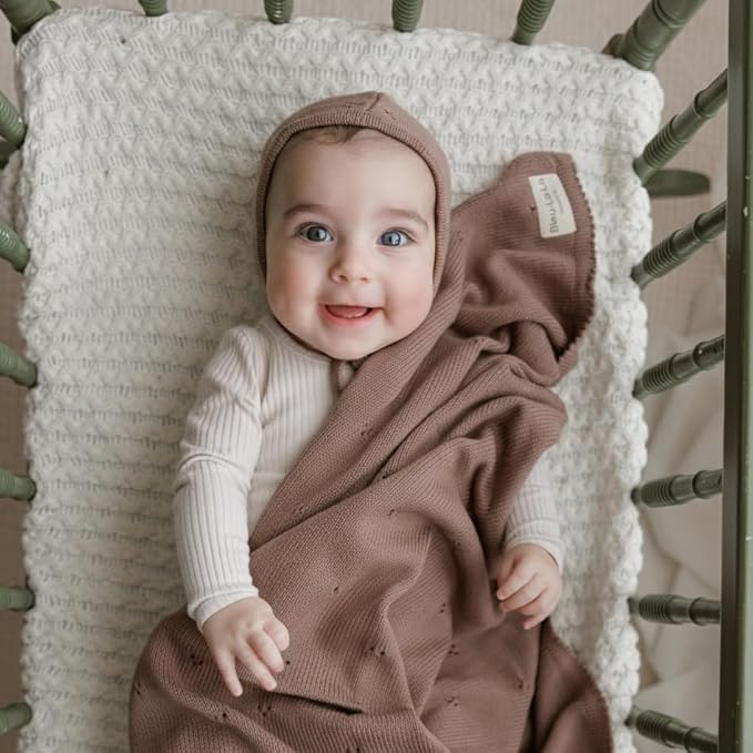 Baby Gift Set - Organic Cotton Newborn Blanket Essentials, Thoughtful Baby Shower & New Baby Gift for Boys & Girls (Pointelle - Milk Chocolate)