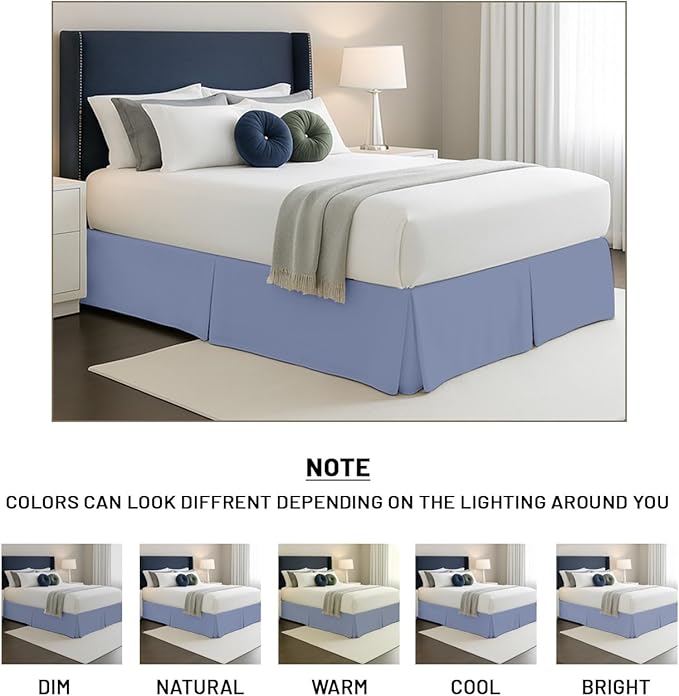 SGI bedding 14 inch Drop Bed Skirt Queen Size - Platform Style with Secure Fit, Classic Tailored Look Elegant Pleated Style Dust Ruffle Split Corners Wrinkle Resistant Microfiber - Mediterranean Blue