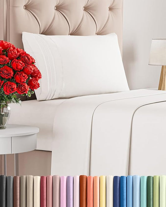 Twin Size 3 Piece Sheet Set - Comfy Breathable & Cooling Bed Sheets Set - Hotel Luxury Bedding for Women, Men, Kids, Teens, Boys & Girls - Deep Pockets, Soft, Wrinkle Free - Oeko-Tex - Antique White