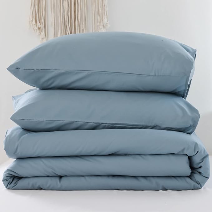 ROSGONIA Dusty Blue Comforter Set Queen, 3pcs(1 Boho Blue Comforter & 2 Pillowcases) All Season Soft Bedding Lightweight Bedspread Blanket Quilt