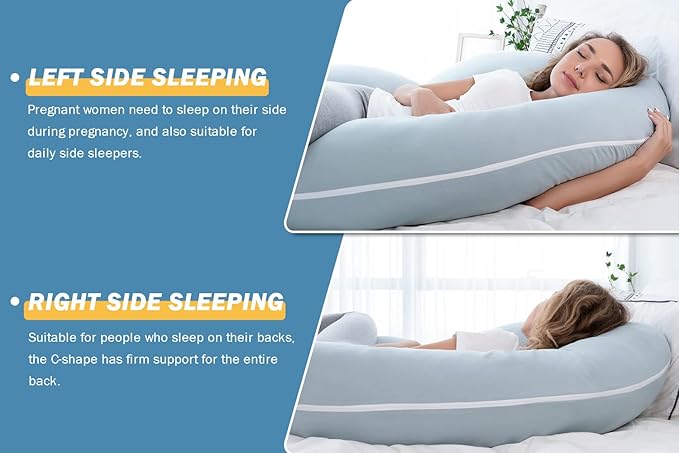 INSEN Pregnancy Pillows for Sleeping, Maternity Pillow with Cooling Cotton Cover, C Shaped for Pregnant Side Sleeping (Green Jersey)