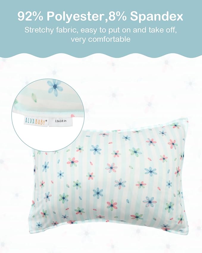 ALVABABY Toddler Pillowcases Stretchy Soft Kids Pillow Cover 2 Pack Fit 13"x 18" or 12"x16" Envelope for Girl Boy Sleepy Travel 2TPE28A