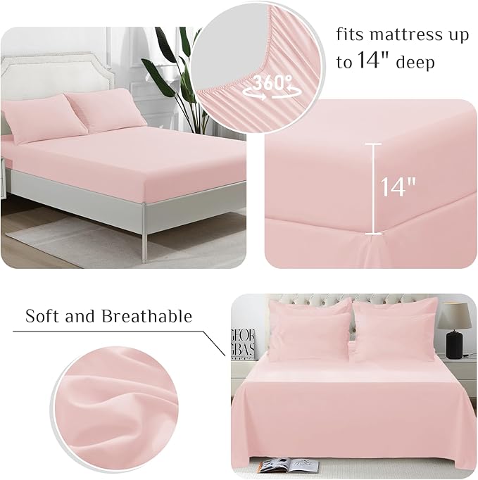 JOLLYVOGUE King Comforter Set, Ultra-Soft Bed in a Bag King Size 7 Pieces, Oeko-TEX Certified Bedding Set with Down Alternative Comforter, Sheets, Pillowcases & Shams, Blush Pink